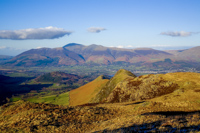 Evening light on Cat Bells & Skiddaw from Maiden Moor, Keswick, Cumbria, England.