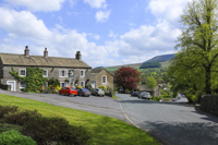 Assheton Arms & Pendle Hill, Downham, Ribble Valley, Lancashire, England.