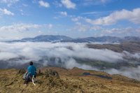 Southern Fells Skyline, Alcock Tarn & Grasmere from Heron Pike, Fairfield, Cumbria, England.