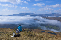 Southern Fells Skyline, Alcock Tarn & Grasmere from Heron Pike, Fairfield, Cumbria, England.