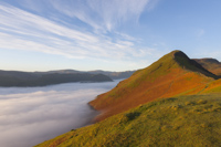 Early morning mist inversion over Derwent Water from Cat Bells, Cumbria, England.