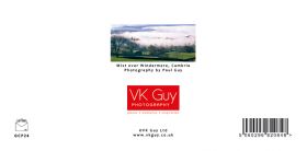 Reverse of Mist over Windermere greeting card showing image title and photogrpaher: Paul Guy