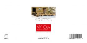 Reverse of blank greeting card - Sheep, Yorkshire Dales - showing image title and photographer: Mike Guy