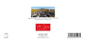 Reverse of Yorkshire greeting card - Ingleborough from Twistleton Scars - showing image title and photogrpaher: Mike Guy