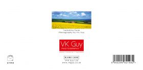 Reverse of Yorkshire greeting card - Yorkshire Farm - showing image title and photographer: Vic Guy