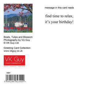 reverse side of birthday card showing inside message, title of image and photographed by Vic Guy