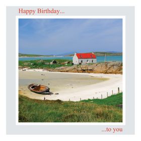 Birthday Card - Cottage by the Sea - message inside reads: find time to relax, it's your birthday