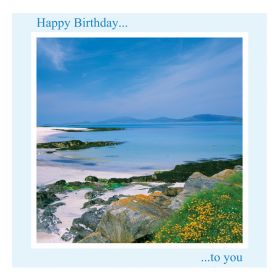 Birthday Card - Blue Skies, White Sands - message inside reads: have a wonderful day